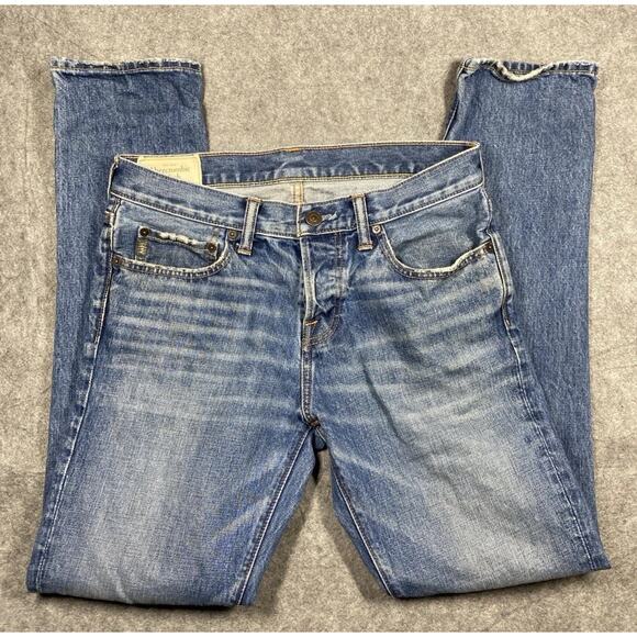 Abercrombie Fitch Jeans Mens 31 x 32 Blue Whiskering A&F Skinny Low Rise Button